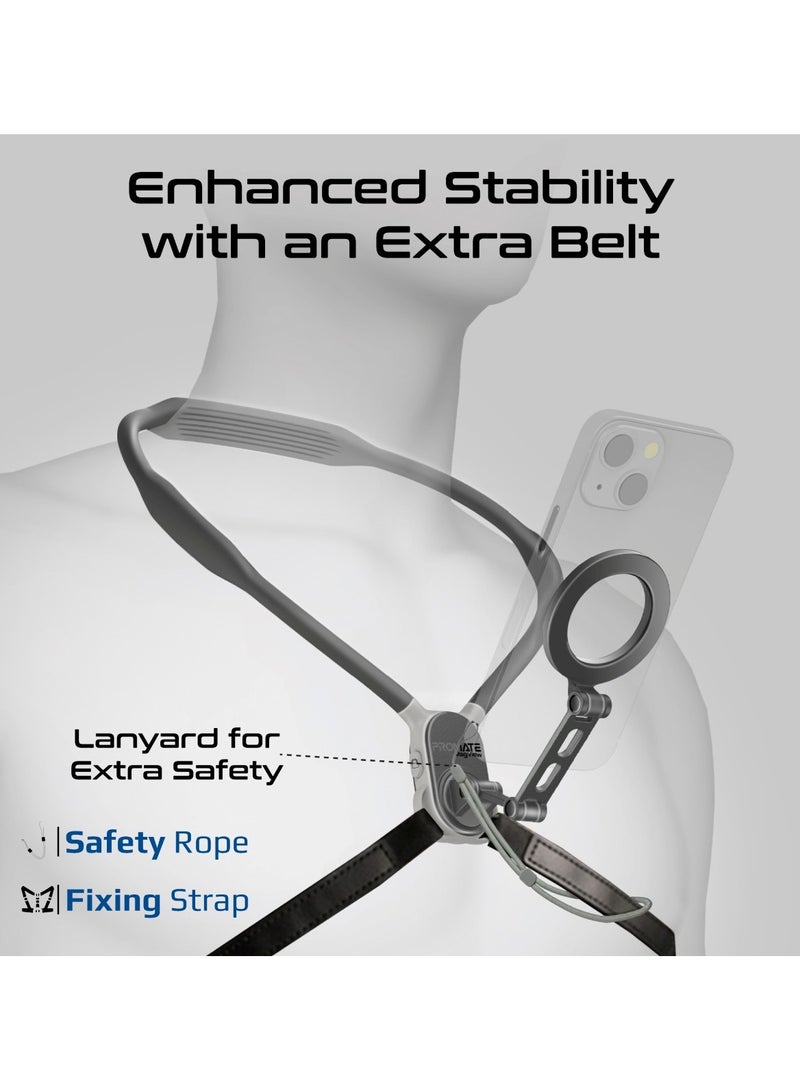 بروميت Promate Neck Phone Holder, 360° Flexible Neckband Phone Mount With Hands-Free Pov/Vlog & Selfies, Magsafe-Compatibility, Enhanced Stability, Extra Belt &Lanyard, Ergonomic Design, N52 Magnets, Magview Black - Image 5