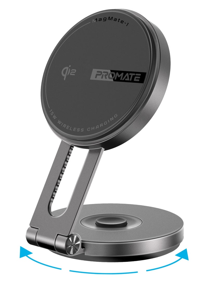 بروميت Qi2 Certified Magnetic Wireless Car Charger Mount with 15W MagSafe Compatible Fast Charging, Extendable Rotatable Swing Arm, Dashboard and LCD Screen Compatibility – MagMate-1 Black - Image 1