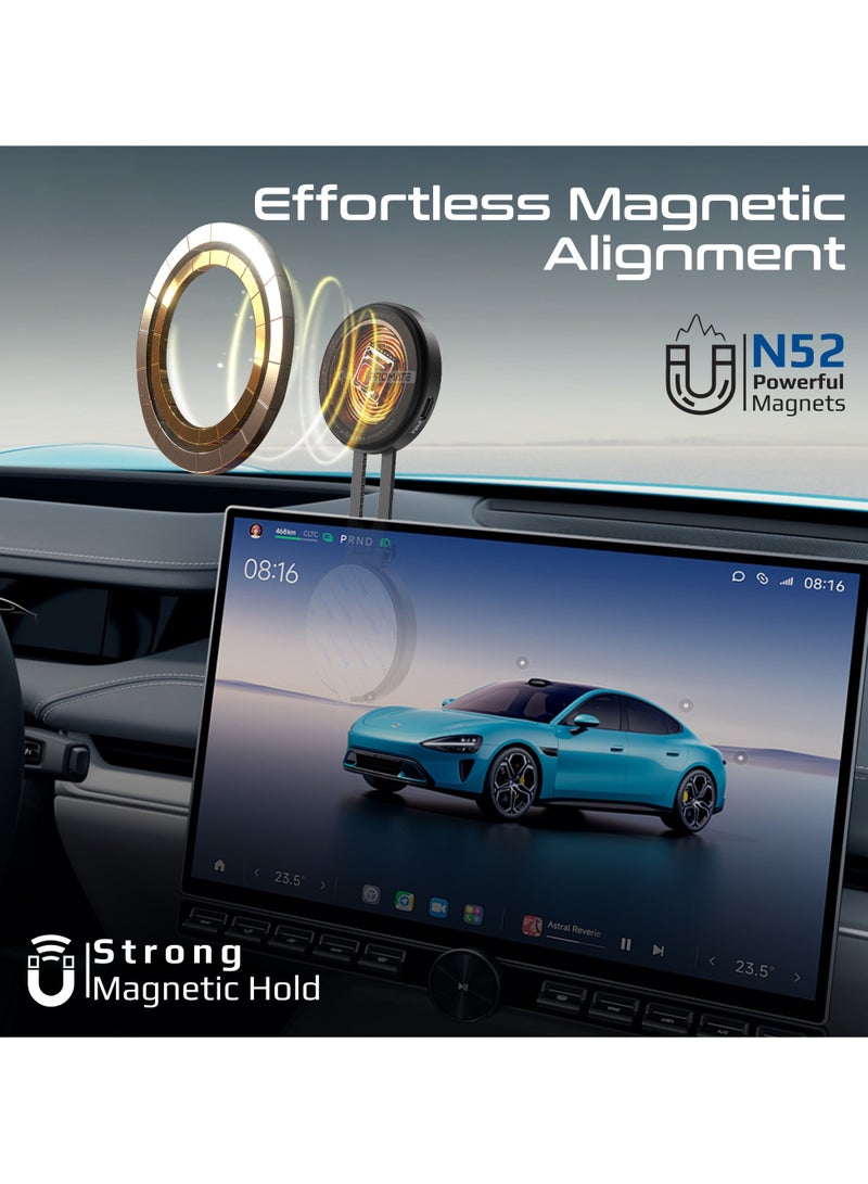بروميت Qi2 Certified Magnetic Wireless Car Charger Mount with 15W MagSafe Compatible Fast Charging, Extendable Rotatable Swing Arm, Dashboard and LCD Screen Compatibility – MagMate-1 Black - Image 2