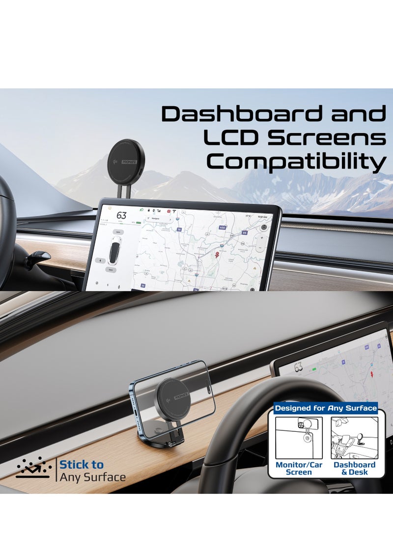 بروميت Qi2 Certified Magnetic Wireless Car Charger Mount with 15W MagSafe Compatible Fast Charging, Extendable Rotatable Swing Arm, Dashboard and LCD Screen Compatibility – MagMate-1 Black - Image 4