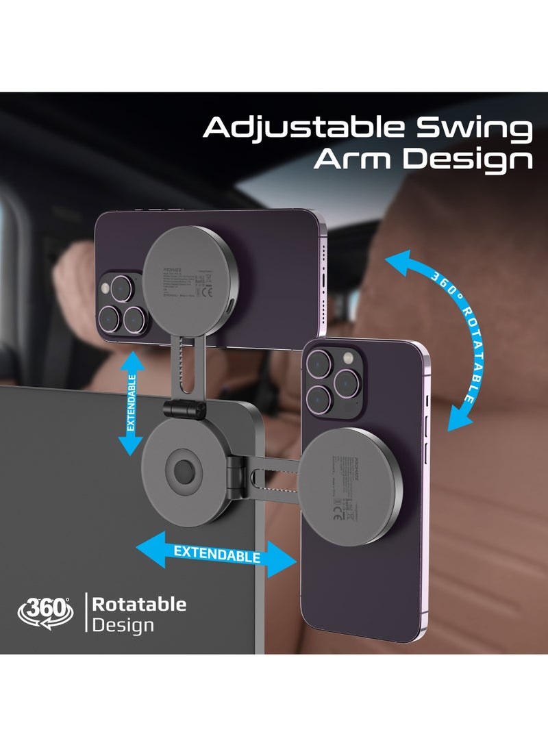 بروميت Qi2 Certified Magnetic Wireless Car Charger Mount with 15W MagSafe Compatible Fast Charging, Extendable Rotatable Swing Arm, Dashboard and LCD Screen Compatibility – MagMate-1 Black - Image 5