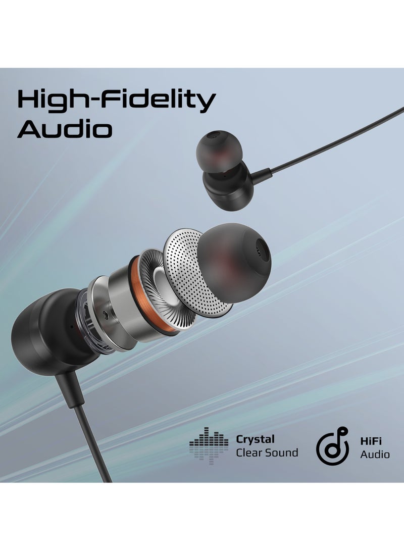 Promate High-Fidelity USB-C Earphones with ENC Mic, Inline Controls, Durable Metal Housing for Crystal-Clear Calls, 1.2m TPE Cable and Universal Compatibility, Silken-ENC Black Black - Image 2