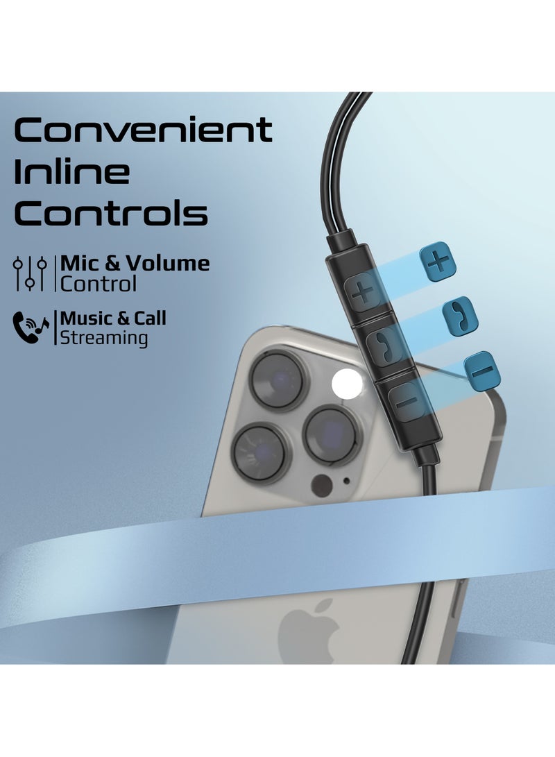 Promate High-Fidelity USB-C Earphones with ENC Mic, Inline Controls, Durable Metal Housing for Crystal-Clear Calls, 1.2m TPE Cable and Universal Compatibility, Silken-ENC Black Black - Image 5