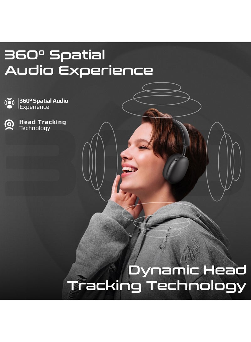 PROMATE High-Fidelity Over-Ear Wireless Headphones  With Dynamic Head Tracking, Advanced Hybrid Active Noise Cancellation, Immersive 360° Spatial Audio, 40-Hour Battery Life, Serene black - Image 4