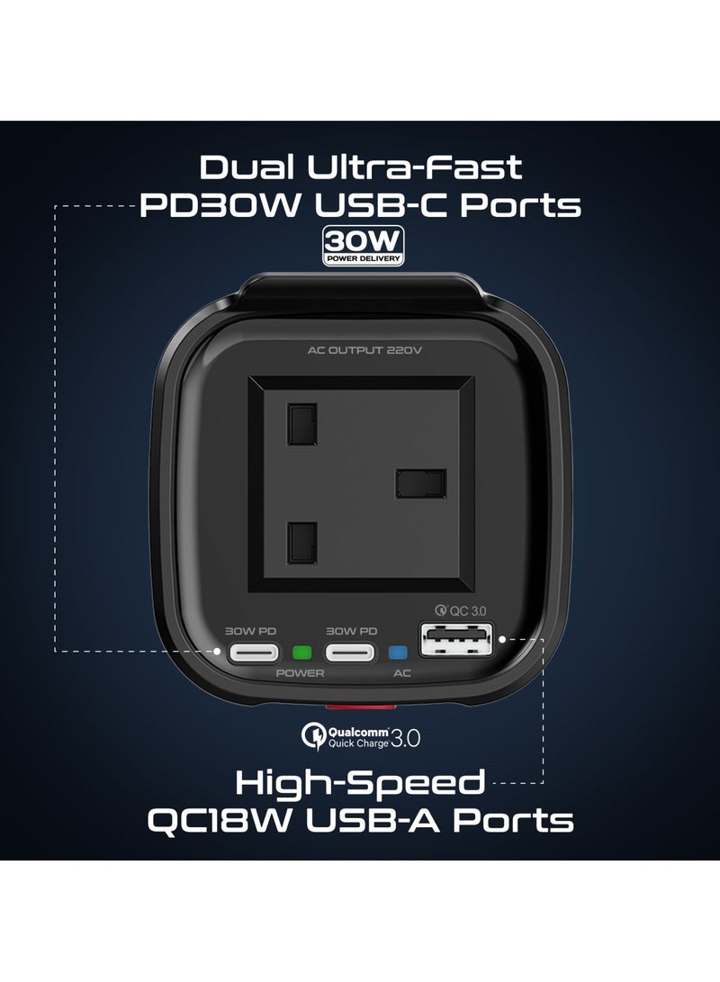 PROMATE 4-In-1 Multi-Port Dc To Ac Car Power Inverter With 150W Ac Socket, Dual Pd30W Usb-C Ports, Qc18W Usb-A Ports, Led Power Indicators, Dedicated Ac On/Off Button, Charge Protection, Inverto-150W Black  - Image 4