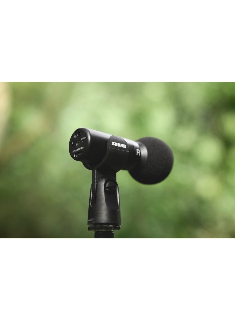 MoveMic 88+ Wireless Microphone - Professional Audio Recorder for Film/Field Recording Interviews, Stereo Mic 4 Polar Patterns | Compatible with iOS/Android via Motiv App MV88+W-Z6 black