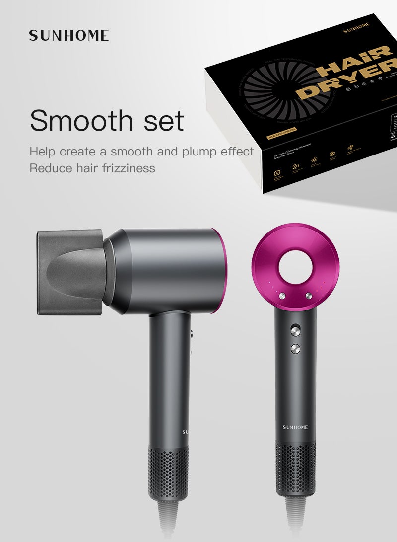 صن هوم مجفف شعر سوبرسونيك مع موزع مجفف شعر أيون سالب 110, 000 دورة في الدقيقة محرك بدون فرش 3 إعدادات حرارة، مجفف شعر احترافي سريع التجفيف مع 5 ملحقات - Image 2