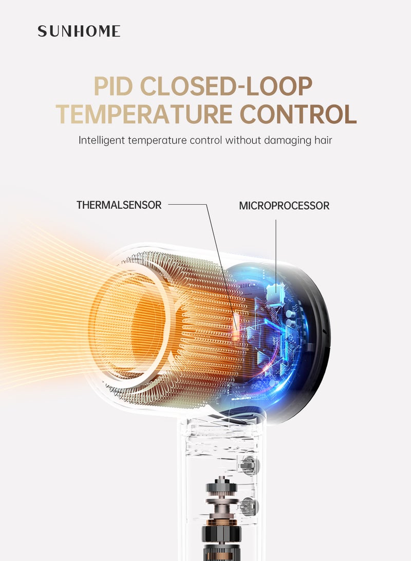 صن هوم مجفف شعر سوبرسونيك مع موزع مجفف شعر أيون سالب 110,000 دورة في الدقيقة محرك بدون فرش 3 إعدادات حرارة، مجفف شعر احترافي سريع التجفيف مع 3 ملحقات - Image 4