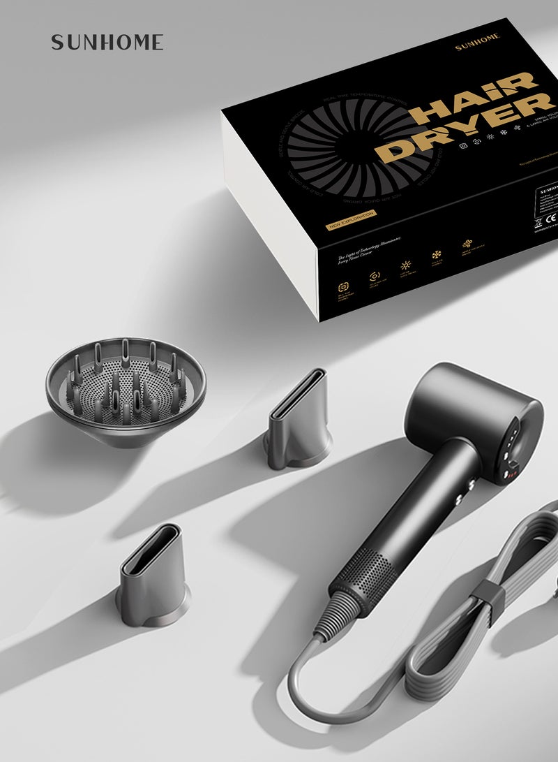 صن هوم مجفف شعر سوبرسونيك مع موزع مجفف شعر أيون سالب 110,000 دورة في الدقيقة محرك بدون فرش 3 إعدادات حرارة، مجفف شعر احترافي سريع التجفيف مع 3 ملحقات - Image 2