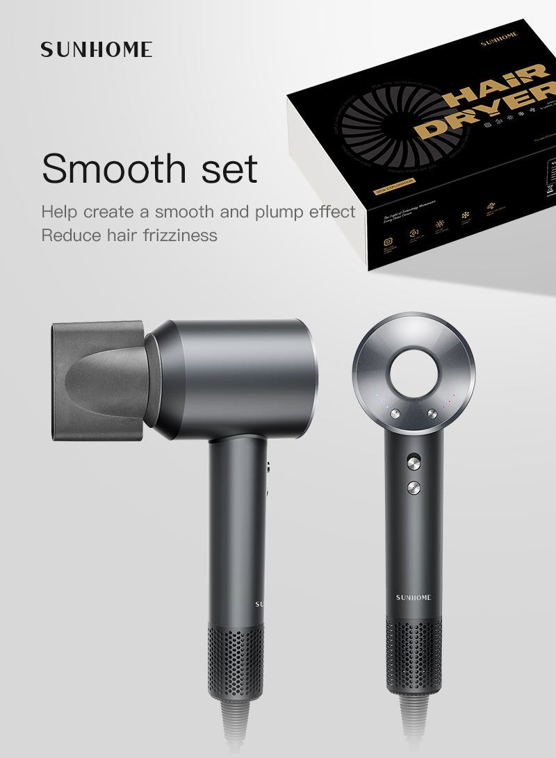 صن هوم مجفف شعر سوبر سونيك مع موزع مجفف شعر أيون سالب 110,000 دورة في الدقيقة محرك بدون فرش 3 إعدادات حرارة، مجفف شعر احترافي سريع التجفيف مع 5 ملحقات - Image 2