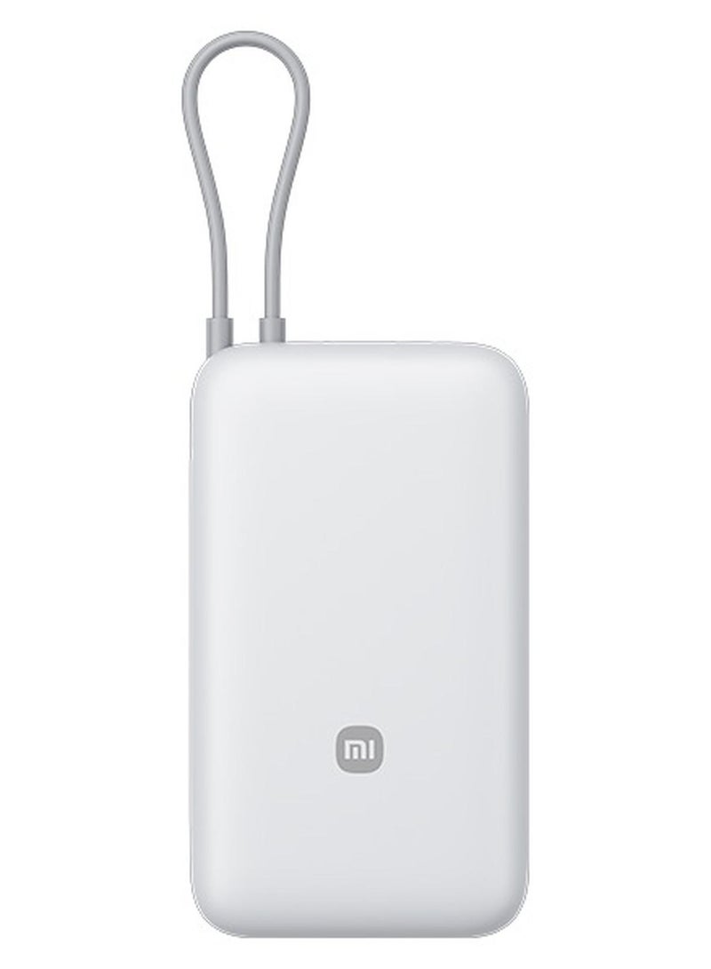 XIAOMI 20000mAh 22.5W Power Bank with Built-in USB-C Cable, 3-Port Fast Charging, Dual Input/Output, for iPhone 15 16 Pro Max - White White