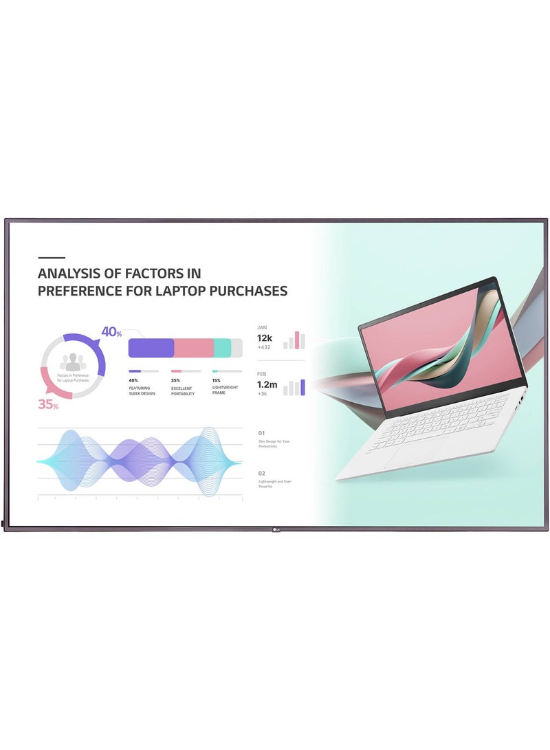 LG 86UH5J-H 86" UHD IPS Signage Display, 120Hz, 500nit, 8ms, webOS 6.0, 10-Bit, 1.07B Colors, Built-in Speakers, HDMI/USB/LAN, Black balck - Image 1