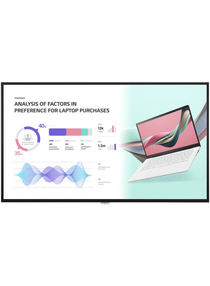 LG 98UH5J-H 98" UHD IPS Signage Display, 500nit, 60Hz, 8ms, webOS 6.0, 10-Bit 1.07B Colors, Built-in Speakers, HDMI/USB/LAN, Black Black - Image 1