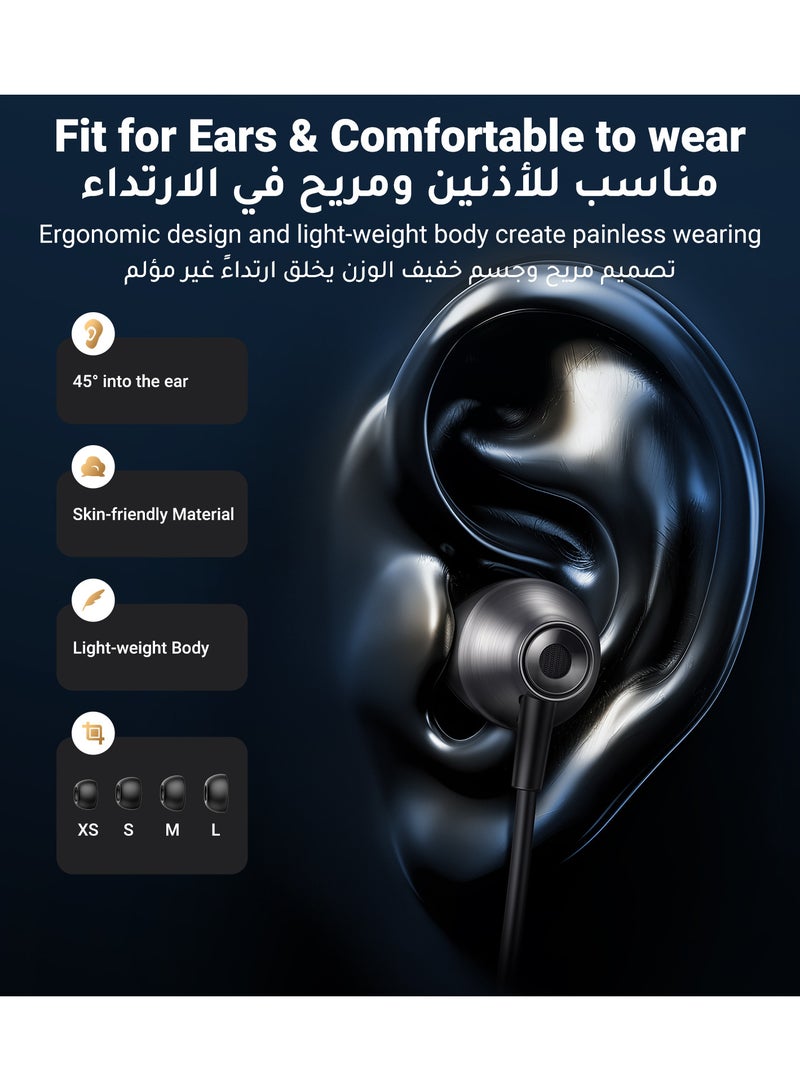 USB C Earphones Semi-in ear Wired Headphones with Volume Control, Type-C Earbuds Noise-cancelling Microphone 14.2mm Driver, for iPhone 16 Series, Galaxy S24/S23/S22 Series, iPad Pro, iPad Air black