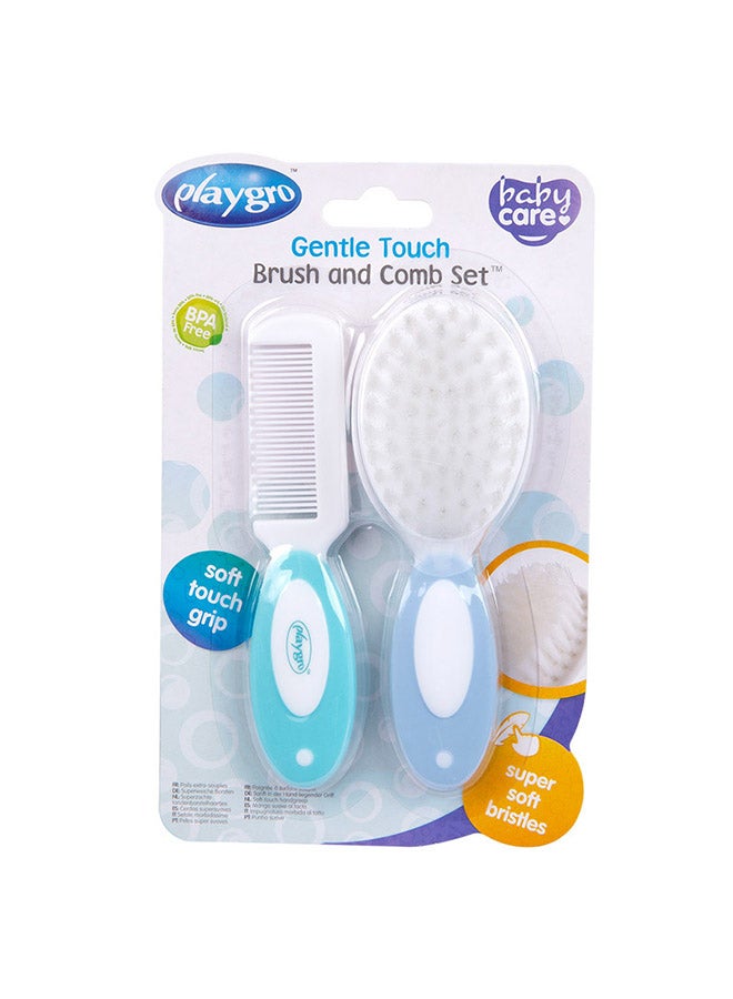 playgro Gentle Brush & Comb Set for Babies, Soft Bristles, Easy Grip, Pain-Free Grooming, Hygienic Care, From Birth, Unisex, Pastel Colors  - Image 1