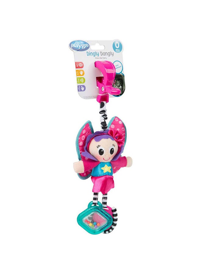 بلاي غرو لعبة عربة الأطفال فاي ري دنجلي دانغلي فلوص للتحفيز الحسي، المهارات الحركية الدقيقة، عضاضة للأطفال، جرس ولعبة قماشية، للأعمار من 0 شهرًا فما فوق، وردي/أزرق - Image 1