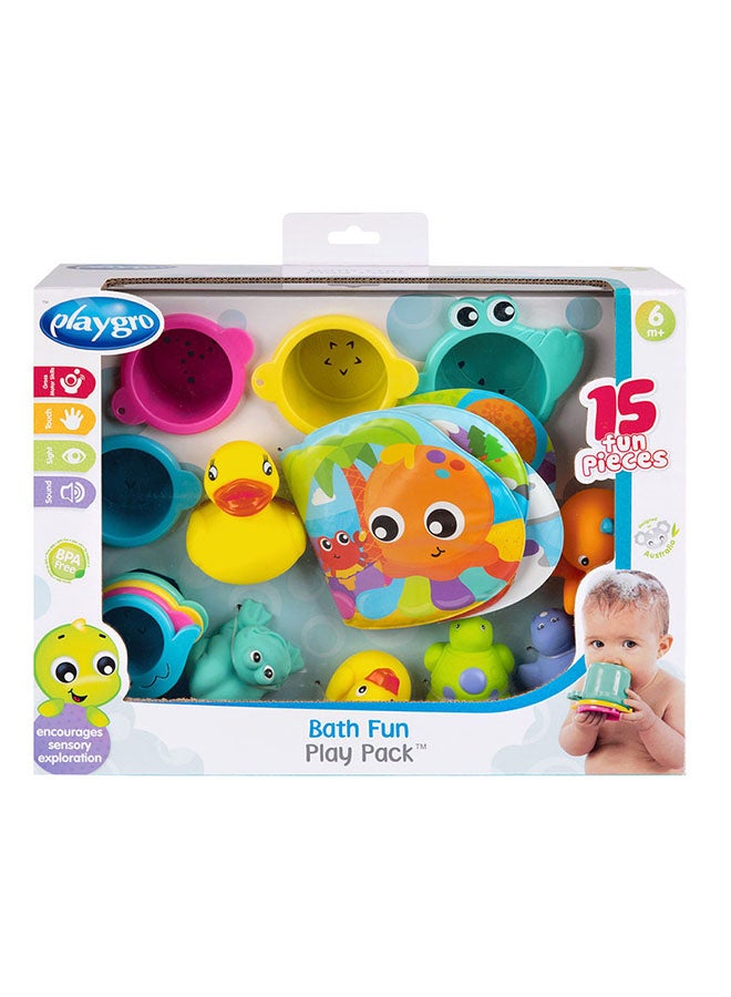 playgro Bath Fun Gift Pack - Recolour, Bath Time Adventure Set - With Mesh Storage Bag, Colorful Stacking Cups, Waterproof Book, Squirty Toys & Classic Duckie for Sensory Play - Multicolor  - Image 1