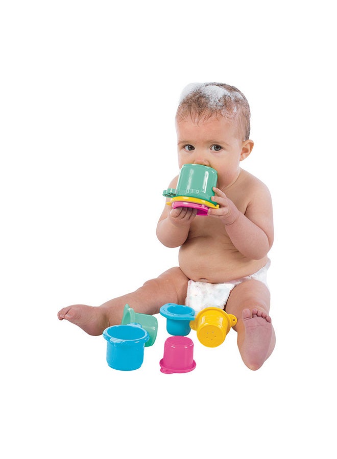 playgro Bath Fun Gift Pack - Recolour, Bath Time Adventure Set - With Mesh Storage Bag, Colorful Stacking Cups, Waterproof Book, Squirty Toys & Classic Duckie for Sensory Play - Multicolor  - Image 5