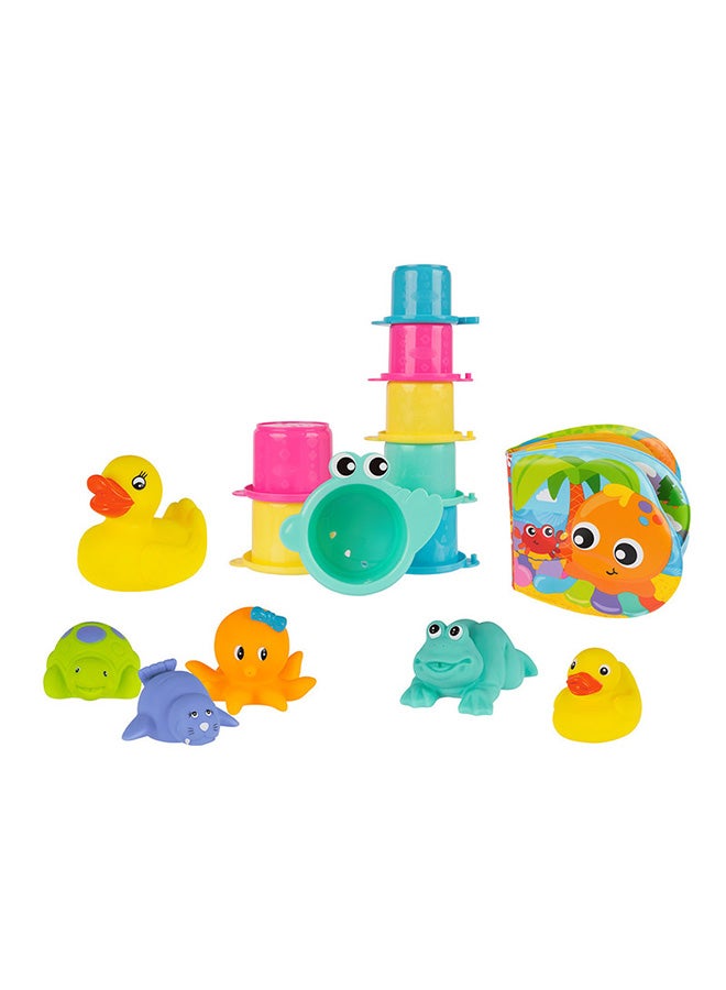 playgro Bath Fun Gift Pack - Recolour, Bath Time Adventure Set - With Mesh Storage Bag, Colorful Stacking Cups, Waterproof Book, Squirty Toys & Classic Duckie for Sensory Play - Multicolor  - Image 2
