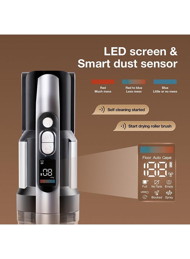 جيمي Wet And Dry Vacuum Cleaner, 400 W 20 kPa Suction Power, Wireless Vacuum Cleaner with Hot Air Drying, Dust Sensor, Self-Cleaning, Automatic and Manual Water Spraying, LED Screen 600 ml 400 W PW11 Black/Silver  - Image 4