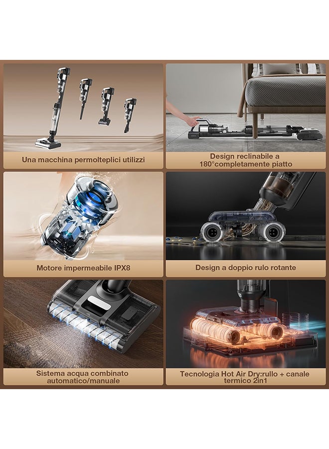 جيمي 5 in 1 Cordless Water & Dust Mop Vacuum Cleaner with Double Brush Roller, Hot Air Drying, Dust Sensor, Self-Cleaning, Carpet Brush+Metal Tube 600 ml 460 W PW11 Pro Max Black/Silver  - Image 2