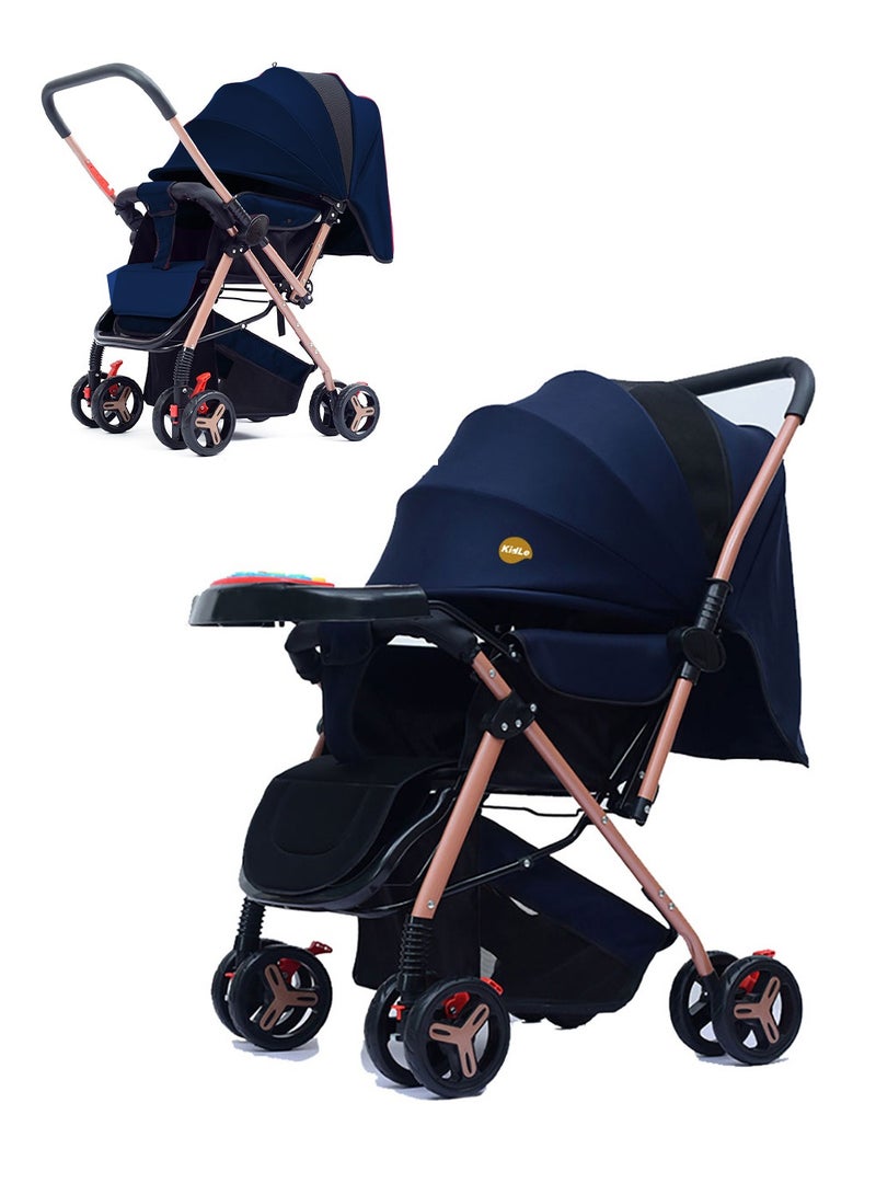 Kidle Baby stroller has adjustable handles with two-way push, can sit or lie down, extra large sleeping basket, with detachable music keyboard - Image 1