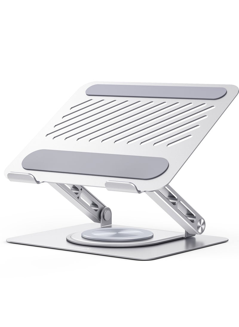Laptop Stand for Desk, Adjustable Computer Stand with 360° Rotating Base, Ergonomic Laptop Riser for Collaborative Work, Foldable & Portable Laptop Stand, fits for All 13-17.3" Laptops Silver