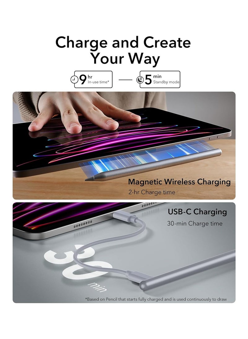 ESR ESR Stylus Pen for iPad, Magnetic Wireless Charging iPad Pencil, Digital Pencil Pro with Tilt Sensitivity and Palm Rejection for iPad Pro 12.9/11, iPad Air 3/4/5, iPad 7/8/9/10 Dark Silver  - Image 2