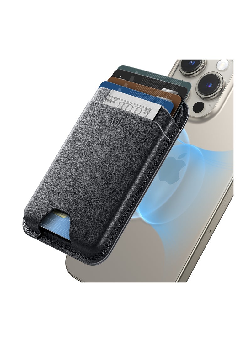 ESR for MagSafe Wallet, 5-Card Holder, Magnetic Wallet for iPhone, Phone Wallet with 3,200 g Magnetic Strength, Vegan Leather, Slim Wallet for iPhone 16/15/14/13/12 Series, Not for 13/12 Mini, Black Black - Image 1