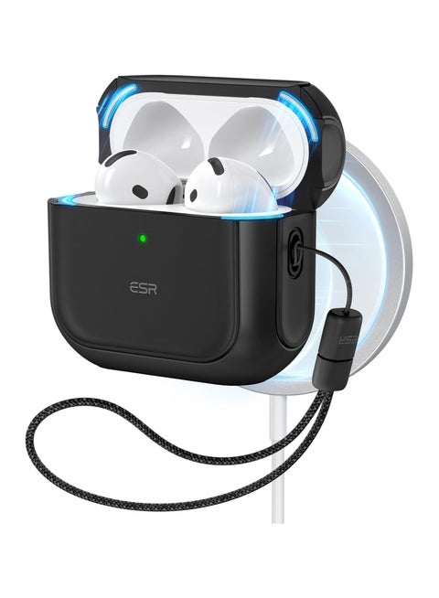 ESR for AirPods 4 Case, Compatible with AirPods 4th Generation Case (2024) (USB-C), Compatible with MagSafe, Drop Protection Cover with Lanyard, Magnetic Lid Lock, Orbit Hybrid Series black