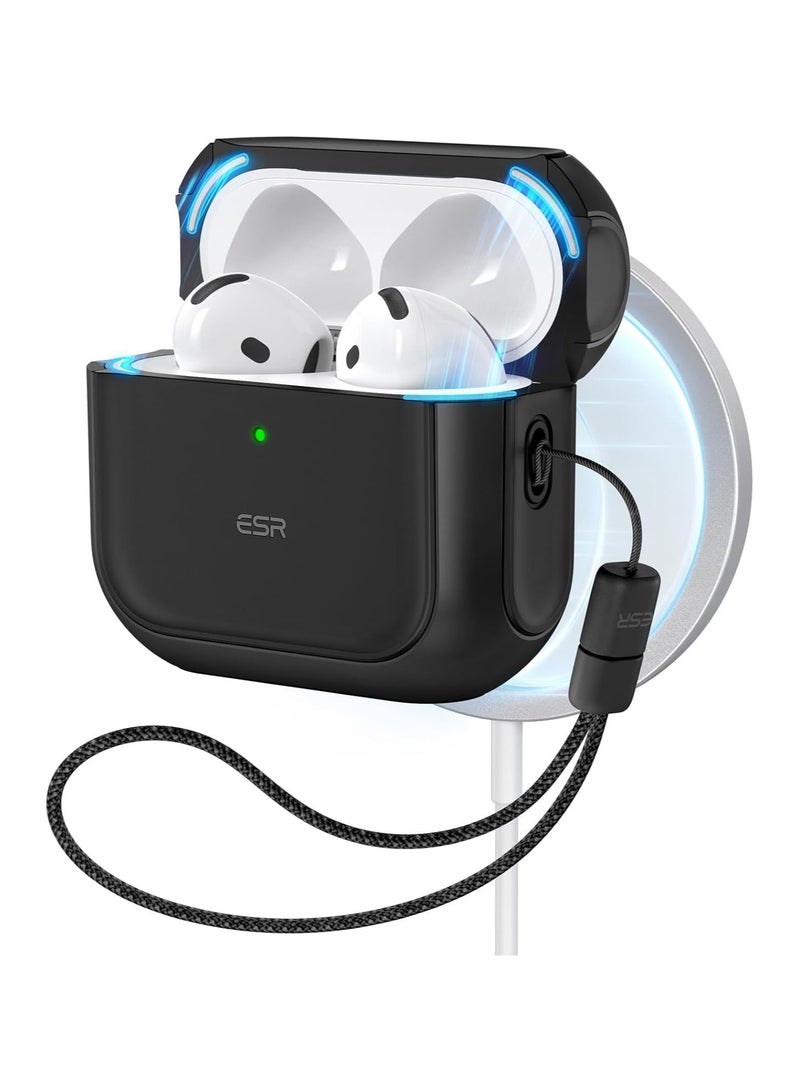 ESR for AirPods 4 Case, Compatible with AirPods 4th Generation Case (2024) (USB-C), Compatible with MagSafe, Drop Protection Cover with Lanyard, Magnetic Lid Lock, Orbit Hybrid Series black