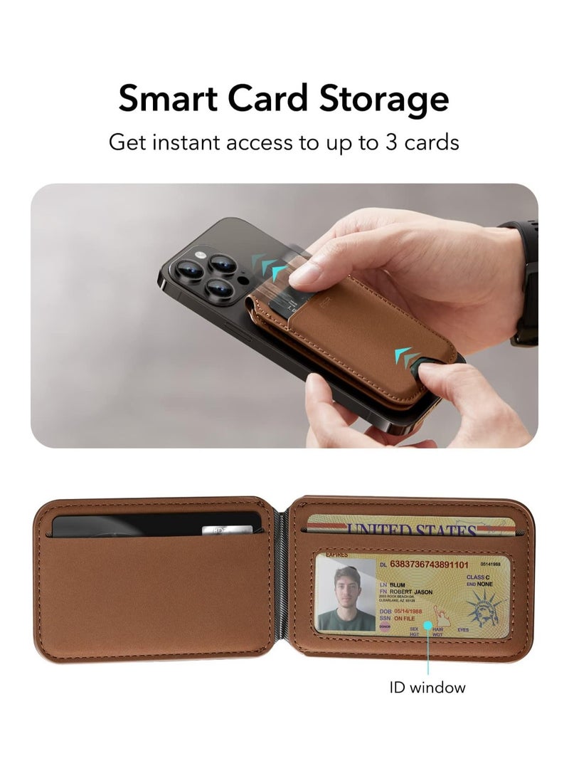 ESR for Magsafe Wallet, Compatible with MagSafe Wallet, for iPhone Wallet with Adjustable Stand, for iPhone 16/15/14/13/12 Series, Not for iPhone 13/12 mini, 3 Card Holder, Vegan Leather, Brown Brown
