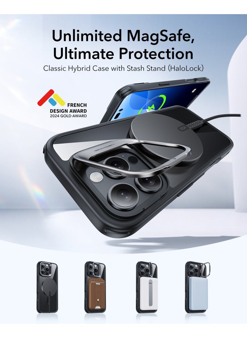 ESR Classic Hybrid Case With Stash Stand (HaloLock) + Screen Protector Set, Compatible With iPhone 16 Pro – With Black Frame – MagSafe Compatible – MilGrade Protection – Built-in Stand - Clear Black - Image 2