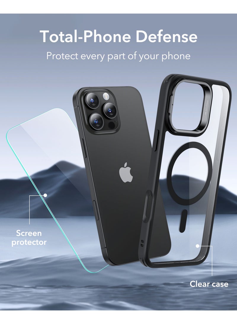 ESR Classic Hybrid Case With Stash Stand (HaloLock) + Screen Protector Set, Compatible With iPhone 16 Pro – With Black Frame – MagSafe Compatible – MilGrade Protection – Built-in Stand - Clear Black - Image 1