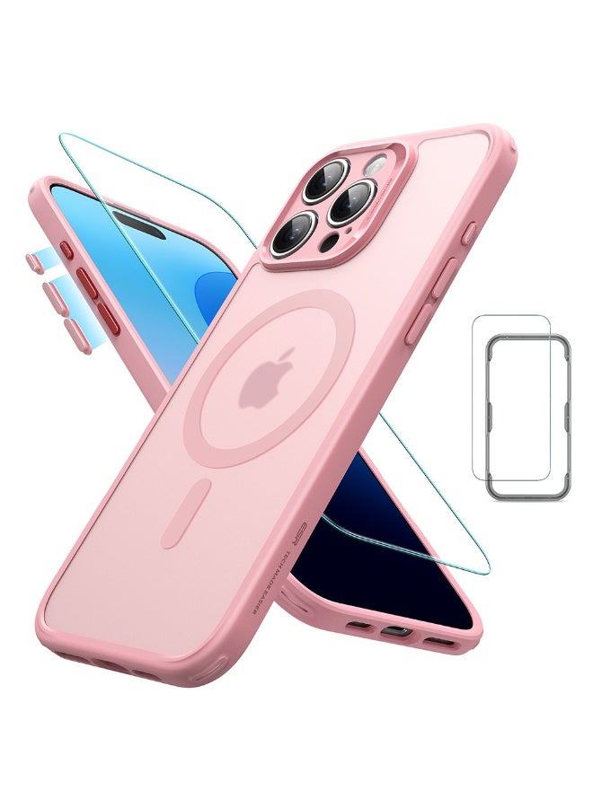 ESR Classic Pro Case (HaloLock) Set, Compatible With iPhone 16 Pro Max (Case, Screen Protector And 4 Swappable Buttons) – MagSafe Compatible – 360° Complete Protection - Frosted Pink - Image 1