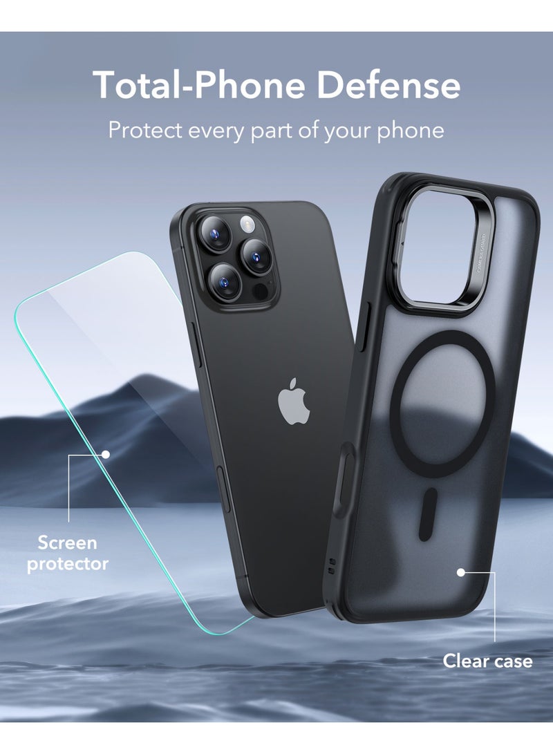 ESR Classic Hybrid Case With Stash Stand (HaloLock) + Screen Protector Set, Compatible With iPhone 16 Pro Max – MagSafe Compatible – MilGrade Protection – Built-in Stand - Frosted Black - Image 1