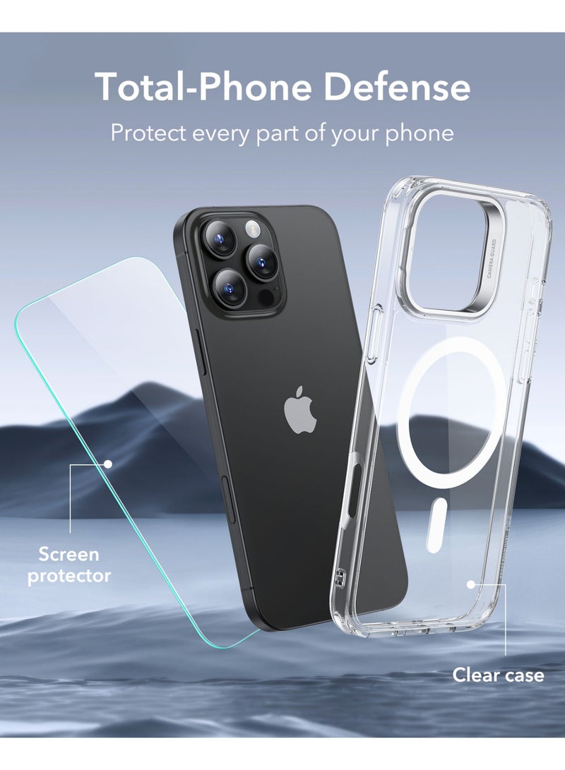 ESR Classic Hybrid Case With Stash Stand (HaloLock) + Screen Protector Set, Compatible With iPhone 16 Pro Max – MagSafe Compatible – MilGrade Protection – Built-in Stand - Clear - Image 1