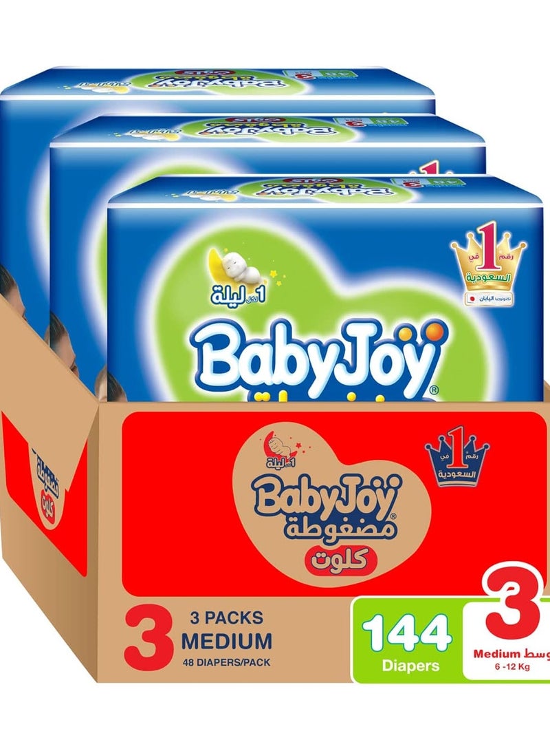 BabyJoy BabyJoy Cullotte Pants Diaper, Jumbo Box Medium Size 3, Count 144, 6 - 12 KG 
