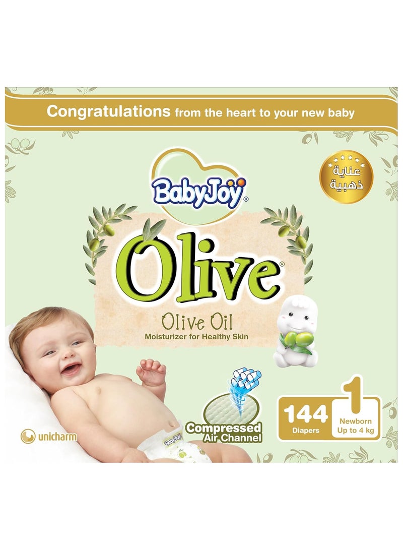 BabyJoy BabyJoy Olive Diapers 144-Pieces Mega Pack, Newborn