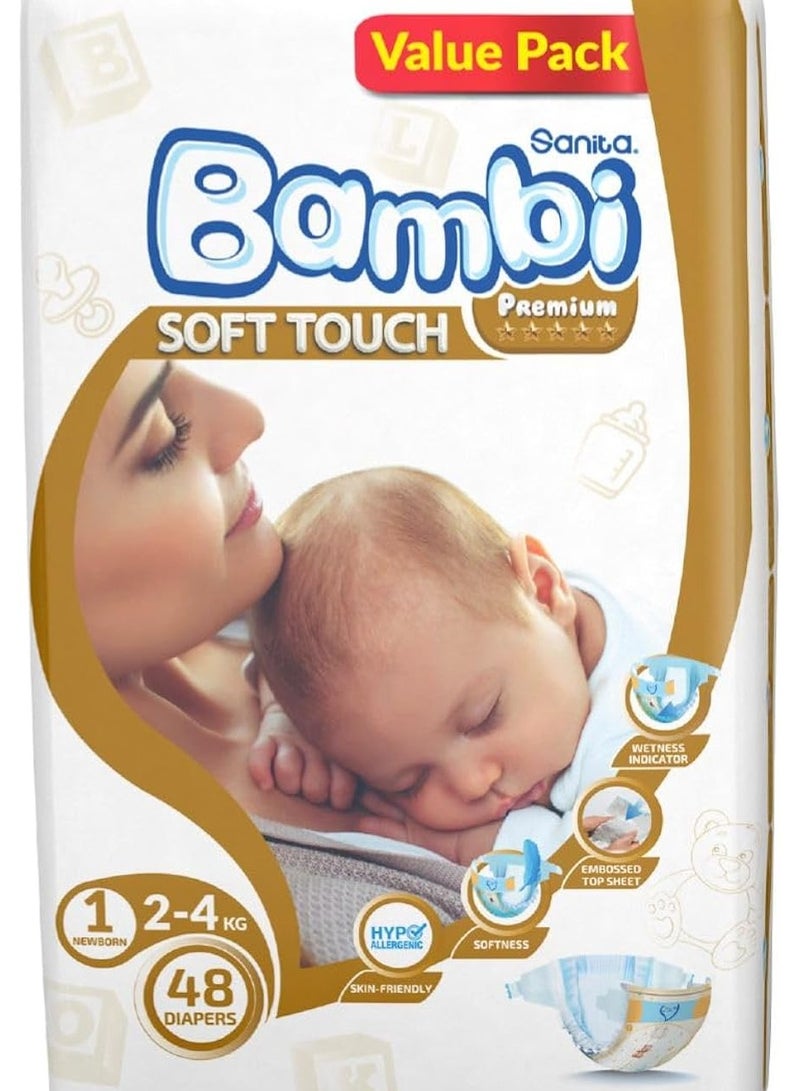 Sanita Bambi Sanita Bambi Baby Diapers Value Pack Size 1, New Born, 2-4 Kg, 48 Count 