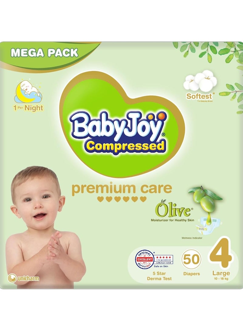 BabyJoy BabyJoy Olive Tape Diaper, Size 4, Large, 10-18 Kg, Mega Pack, 50 Diapers