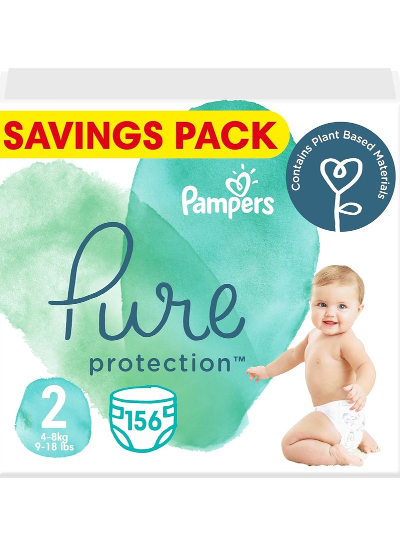 Pampers Pampers Pure Protection Dermatologically Tested Diapers, Size 2, 156 Diaper Count 