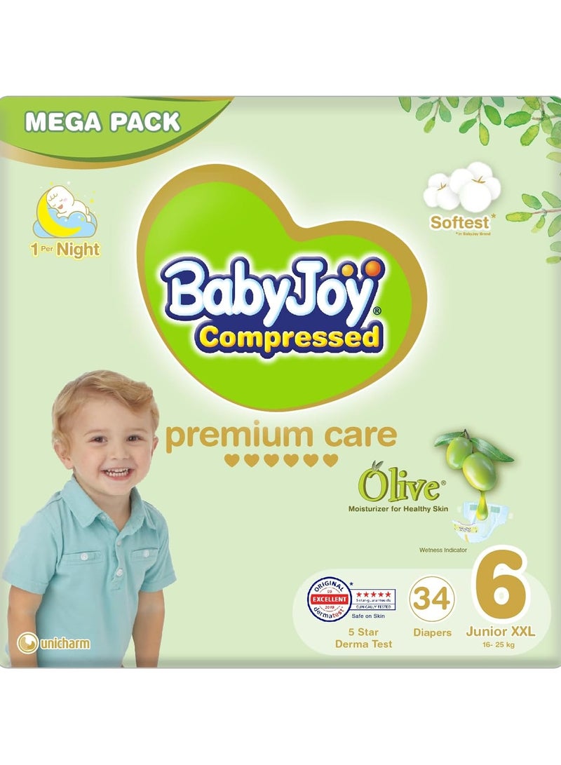 BabyJoy BabyJoy Olive Tape Diaper, Size 6, Junior XXL, 16-25 Kg, Mega Pack, 34 Diapers