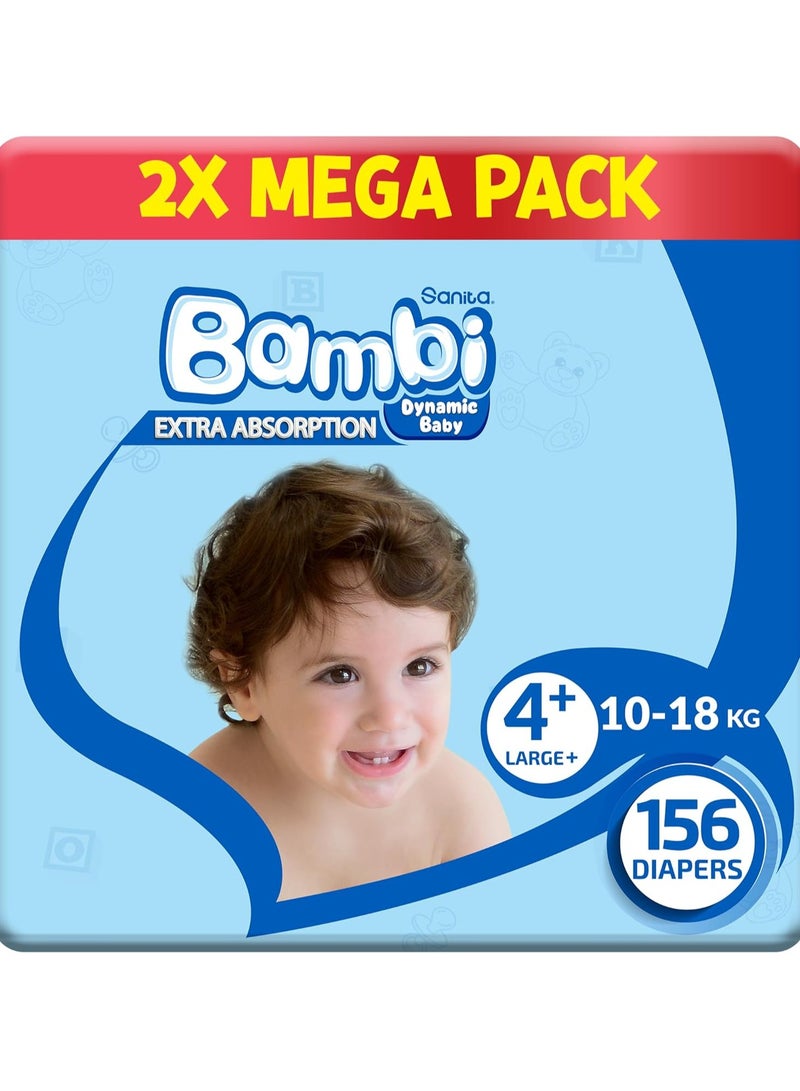 Sanita Bambi Sanita Bambi Baby Diapers, Size 4+, 10-18 kg, Skin-Friendly with Hypoallergenic Inner layer, Wetness Indicator, Leakage Protection & Comfort - Carton (78 x 2), 156 Count 