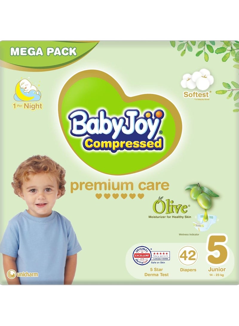 BabyJoy BabyJoy Olive Tape Diaper, Size 5, Junior, 14-23 Kg, Mega Pack, 42 Diapers