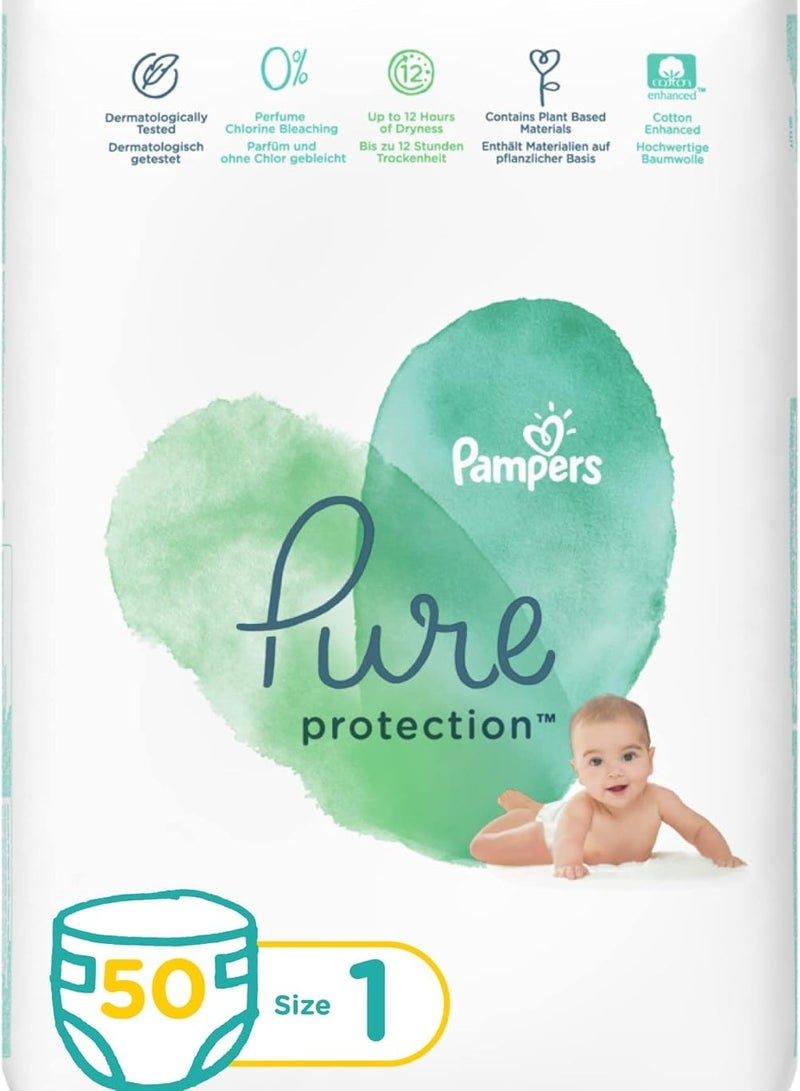 Pampers Pampers Pure Protection Dermatologically Tested Diapers, Size 1, 2-5Kg, 50 Diaper Count 