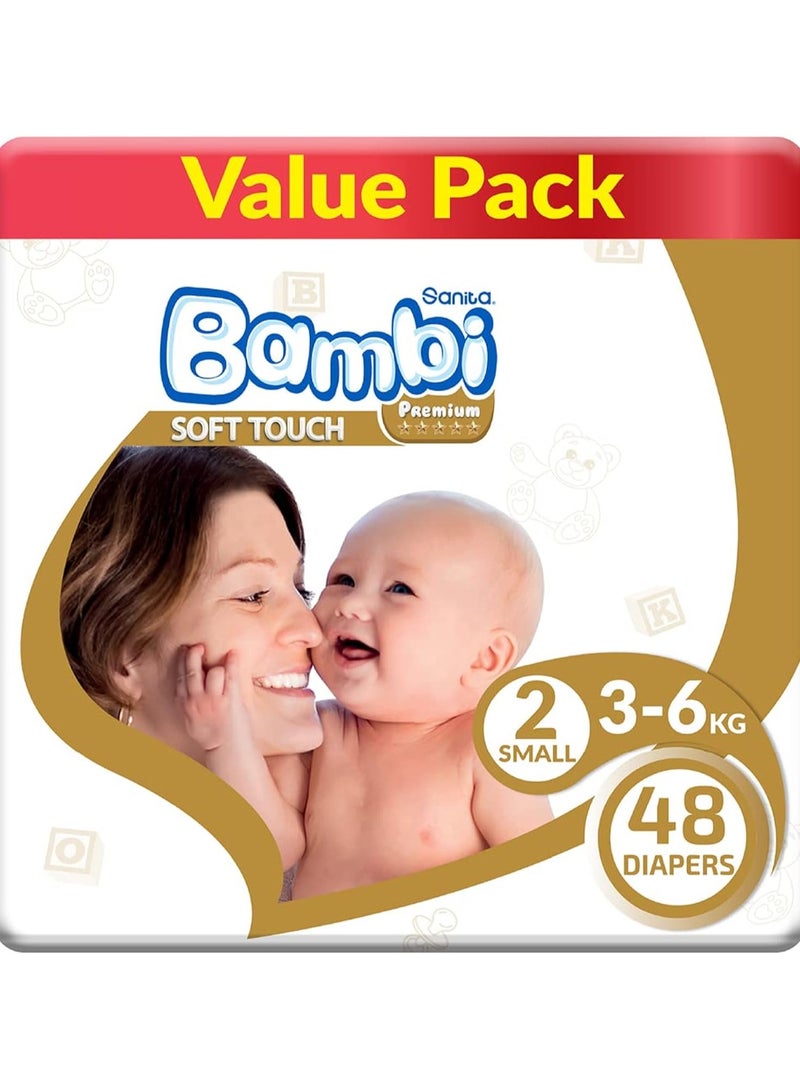 Sanita Bambi Sanita Bambi Baby Diapers Value Pack Size 2, Small, 3-6 Kg, 48 Count 