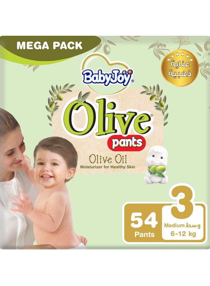 BabyJoy BabyJoy Olive Pants, Size 3 Medium, Mega Pack, 6-12 Kg , 54 Count