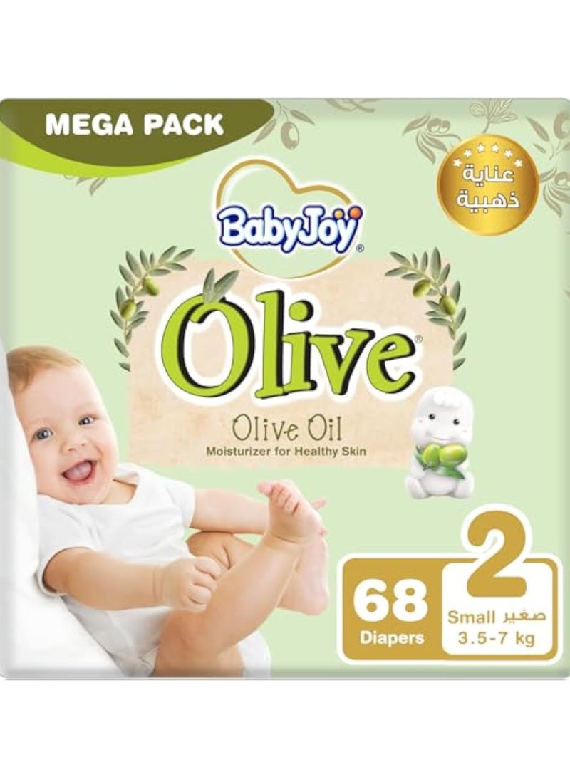 BabyJoy BabyJoy Olive Oil, Size 2, Small, 3.5-7 kg, Mega Pack, 68 Diapers 