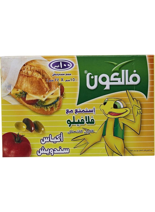 فالكون 100 قطعة حقيبة ساندويتش بلاستيكية قابلة للتحلل - صفراء - Image 2